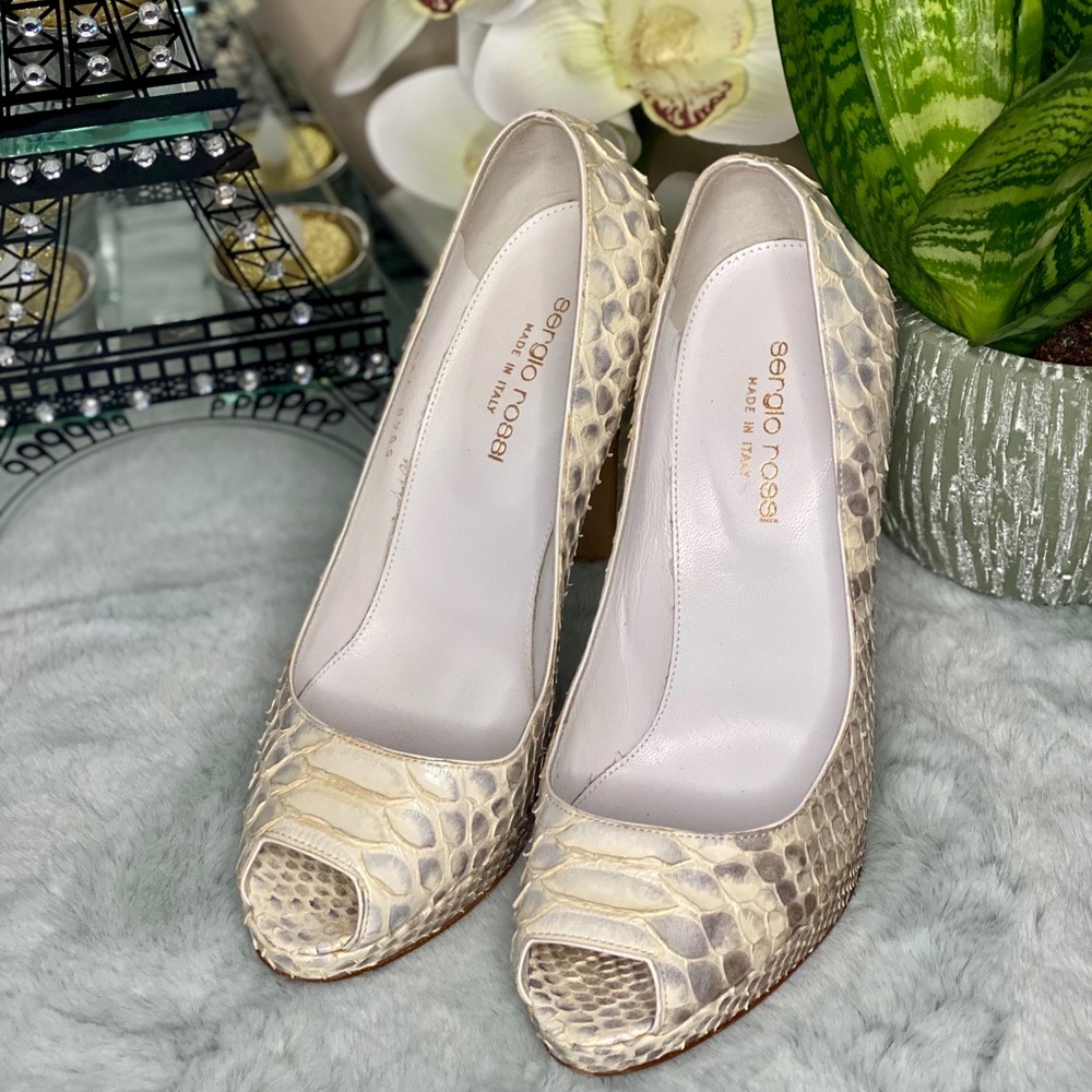 SERGIO ROSSI PYTHON LEATHER PUMPS